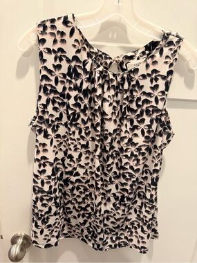 Calvin Klein XL Sleeveless Blouse Pink Black Floral Keyhole Career Top
